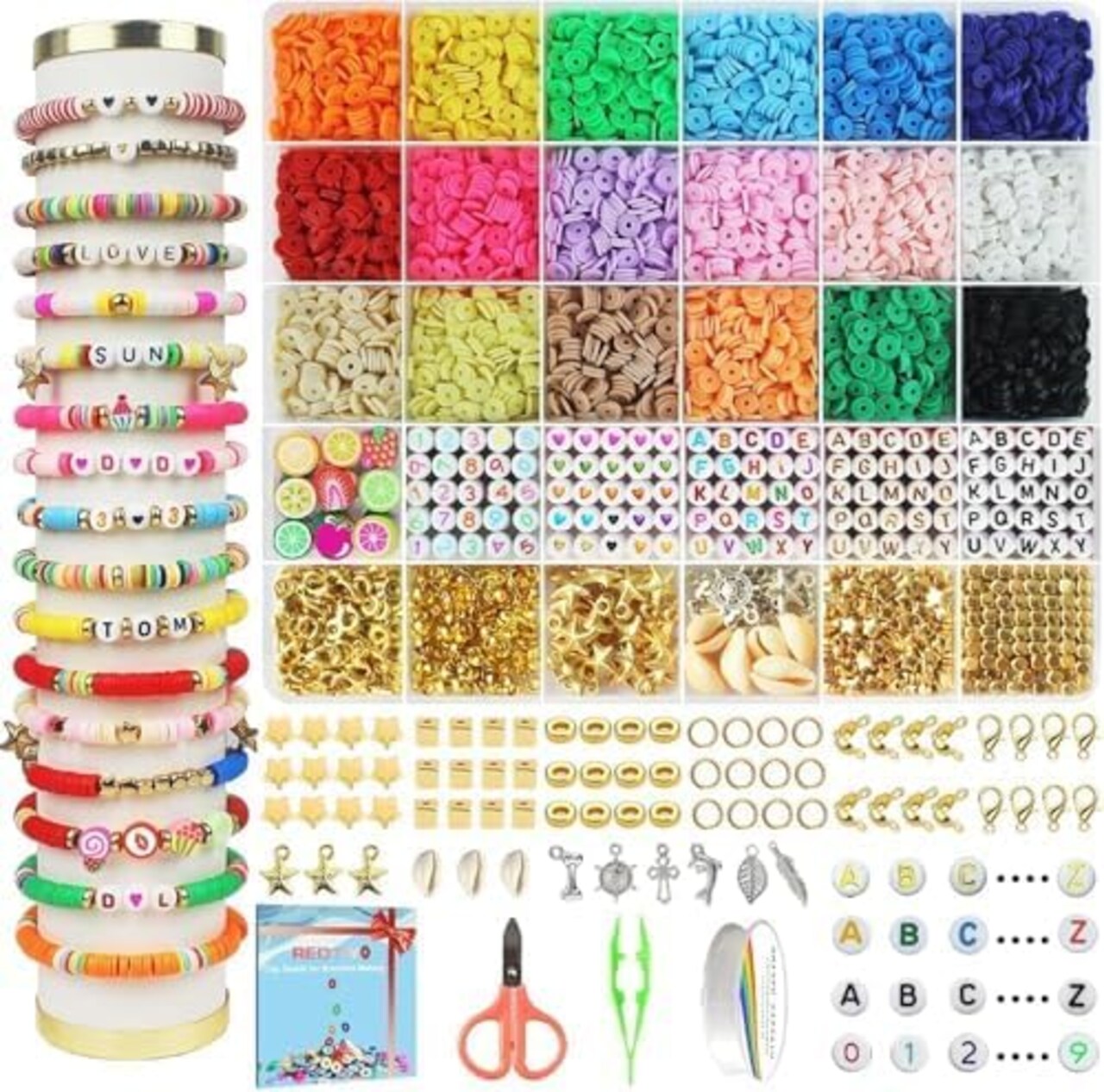 5100 Clay Beads Bracelet Making Kit, Flat Preppy Beads for Friendship Jewelry Making,Polymer Heishi Beads with Charms Gifts